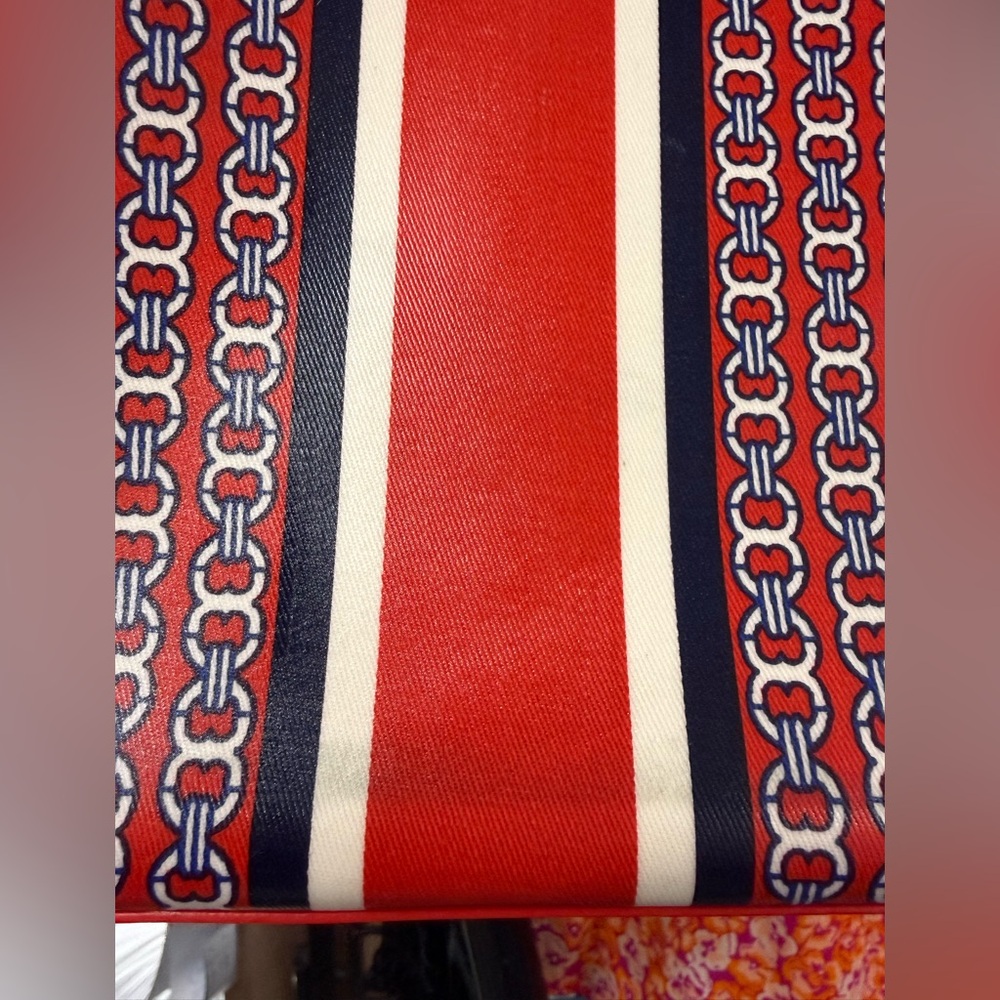 Tory Burch Red Logo Stripe Coated Canvas Tote Shoulder Bag - Picture 9 of 9